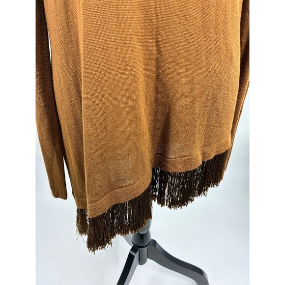 Chico's Sweater Womens Size M Brown V Neck Knit Fringe Hem - Picture 2 of 6